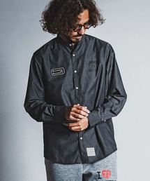 ms6597- denim style band collar L-S shirt (funny arch) バンドカラー長袖シャツ(7726W310)