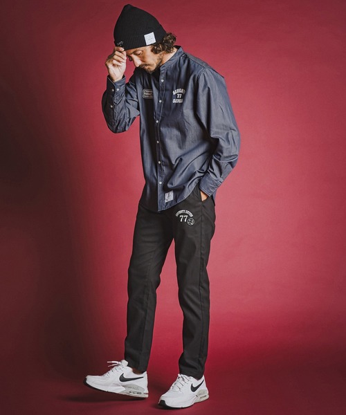 seventy seven(セブンティセブン)の「ms6597- denim style band collar L-S shirt (funny arch) バンドカラー長袖シャツ(7726W310)(シャツ/ブラウス・メンズ・ブラック/インディゴブルー・S/M/L/XL)」の6枚目の写真