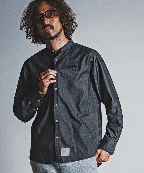 seventy seven(セブンティセブン)の「ms6597- denim style band collar L-S shirt (funny arch) バンドカラー長袖シャツ(7726W310)(シャツ/ブラウス・メンズ・ブラック/インディゴブルー・S/M/L/XL)」の7枚目の写真