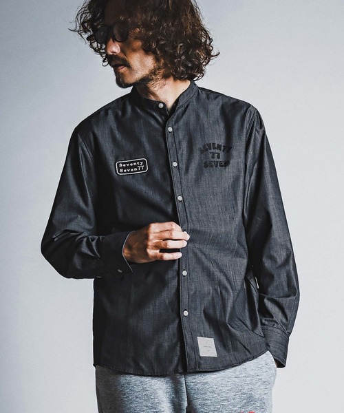seventy seven(セブンティセブン)の「ms6597- denim style band collar L-S shirt (funny arch) バンドカラー長袖シャツ(7726W310)(シャツ/ブラウス・メンズ・ブラック/インディゴブルー・S/M/L/XL)」の8枚目の写真