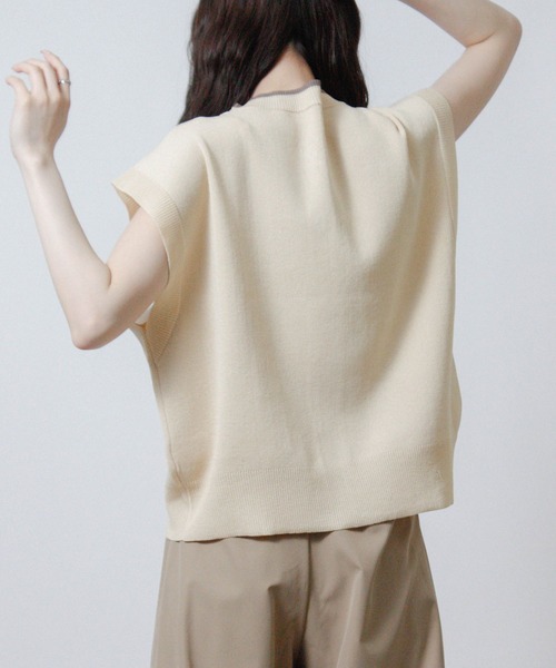NYLAUS(ナイラス)の「【SG】バイカラー ポケット付き サマーニットカーディガン 半袖カーディガン フレンチスリーブ(カーディガン/ボレロ・レディース・ブラック/アイボリー/モカ・M)」の8枚目の写真