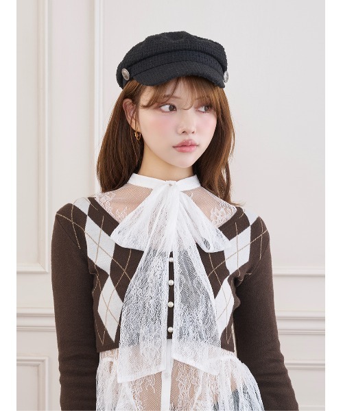 Darich(ダーリッチ)の「レースレイヤードアーガイルニットトップス(ニット/セーター・レディース・グレー/ブラック/ブラウン・FREE)」の12枚目の写真