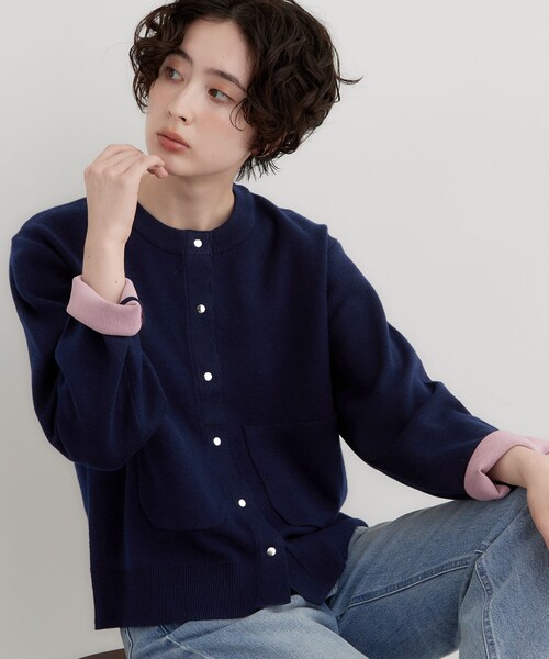 THE SHOP TK (ザ ショップ ティーケー )の「もにゅ 袖配色カーディガン(カーディガン/ボレロ・レディース・ネイビー/ダークブラウン/チャコールグレー・12/13)」の3枚目の写真