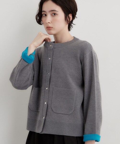 THE SHOP TK (ザ ショップ ティーケー )の「もにゅ 袖配色カーディガン(カーディガン/ボレロ・レディース・ネイビー/ダークブラウン/チャコールグレー・12/13)」の1枚目の写真
