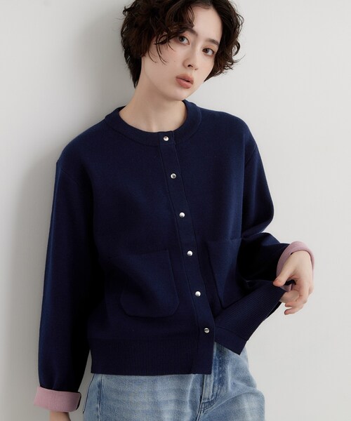 THE SHOP TK (ザ ショップ ティーケー )の「もにゅ 袖配色カーディガン(カーディガン/ボレロ・レディース・ネイビー/ダークブラウン/チャコールグレー・12/13)」の5枚目の写真