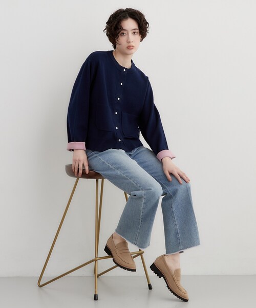 THE SHOP TK (ザ ショップ ティーケー )の「もにゅ 袖配色カーディガン(カーディガン/ボレロ・レディース・ネイビー/ダークブラウン/チャコールグレー・12/13)」の6枚目の写真