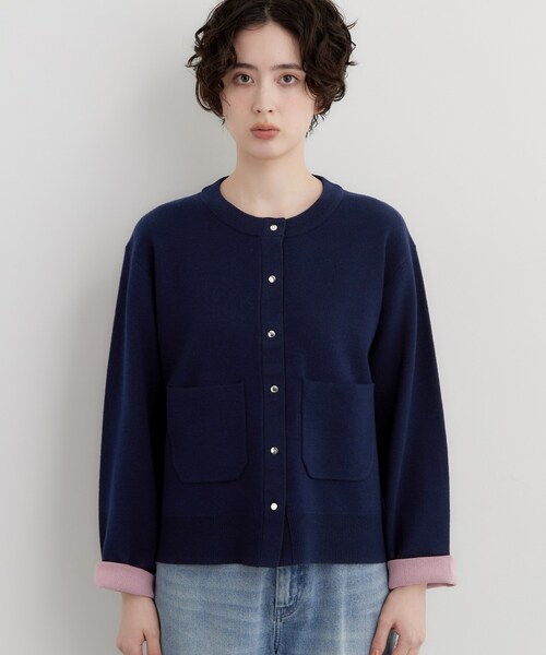 THE SHOP TK (ザ ショップ ティーケー )の「もにゅ 袖配色カーディガン(カーディガン/ボレロ・レディース・ネイビー/ダークブラウン/チャコールグレー・12/13)」の11枚目の写真