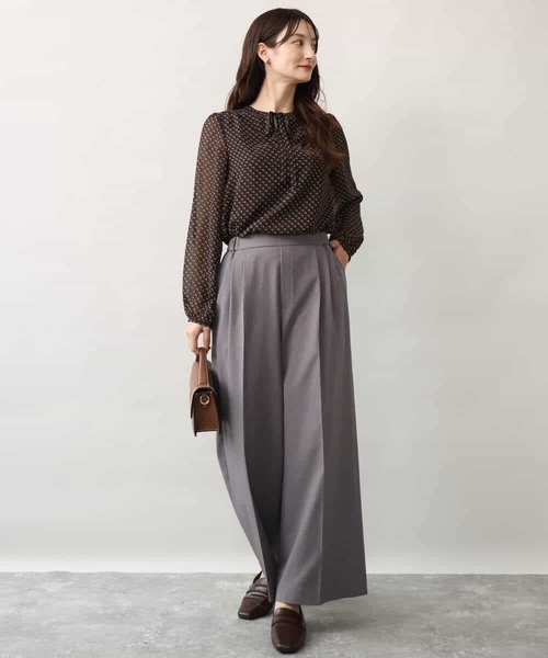MK MICHEL KLEIN（エムケーミッシェルクラン）の「[洗える]スクエア幾何柄シフォンブラウス（シャツ/ブラウス・レディース・ブルーグリーン/ブラウン・38）」の4枚目の写真