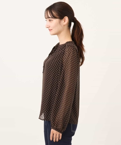 MK MICHEL KLEIN（エムケーミッシェルクラン）の「[洗える]スクエア幾何柄シフォンブラウス（シャツ/ブラウス・レディース・ブルーグリーン/ブラウン・38）」の7枚目の写真