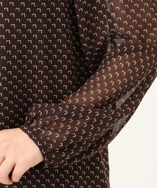 MK MICHEL KLEIN（エムケーミッシェルクラン）の「[洗える]スクエア幾何柄シフォンブラウス（シャツ/ブラウス・レディース・ブルーグリーン/ブラウン・38）」の11枚目の写真