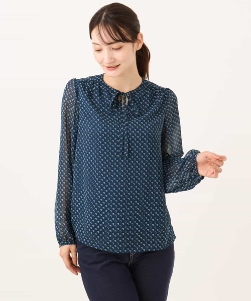 MK MICHEL KLEIN（エムケーミッシェルクラン）の「[洗える]スクエア幾何柄シフォンブラウス（シャツ/ブラウス・レディース・ブルーグリーン/ブラウン・38）」の22枚目の写真