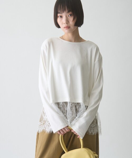 CIAOPANIC TYPY(チャオパニックティピー)の「∴裾レースリブロンTee(Tシャツ/カットソー・レディース・ホワイト/ライトグレー/ブラック・ONE SIZE)」の5枚目の写真