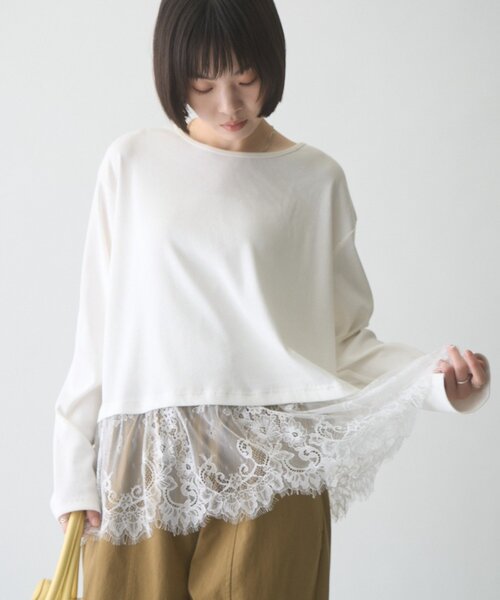 CIAOPANIC TYPY(チャオパニックティピー)の「∴裾レースリブロンTee(Tシャツ/カットソー・レディース・ホワイト/ライトグレー/ブラック・ONE SIZE)」の6枚目の写真