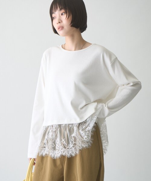 CIAOPANIC TYPY(チャオパニックティピー)の「∴裾レースリブロンTee(Tシャツ/カットソー・レディース・ホワイト/ライトグレー/ブラック・ONE SIZE)」の7枚目の写真