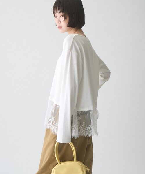 CIAOPANIC TYPY(チャオパニックティピー)の「∴裾レースリブロンTee(Tシャツ/カットソー・レディース・ホワイト/ライトグレー/ブラック・ONE SIZE)」の8枚目の写真