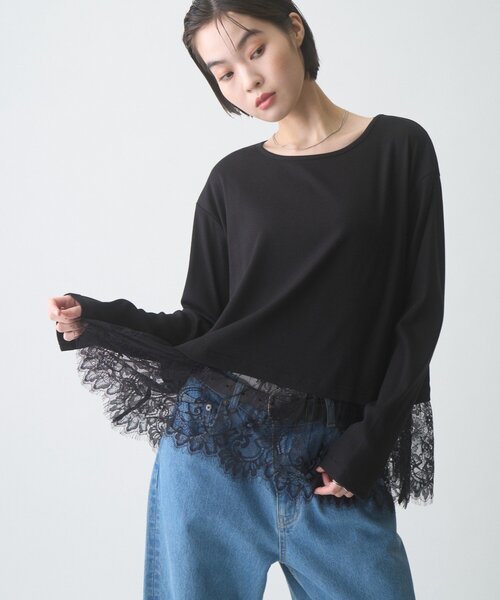 CIAOPANIC TYPY(チャオパニックティピー)の「∴裾レースリブロンTee(Tシャツ/カットソー・レディース・ホワイト/ライトグレー/ブラック・ONE SIZE)」の22枚目の写真