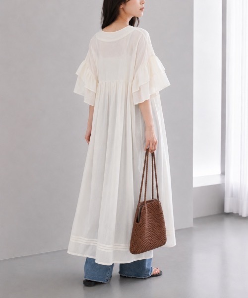 Muffiny(マフィニー)の「ボリュームスリーブワンピース【Indian Cotton】(ワンピース・レディース・ドット/アイボリー・MEDIUM)」の5枚目の写真