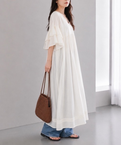 Muffiny(マフィニー)の「ボリュームスリーブワンピース【Indian Cotton】(ワンピース・レディース・ドット/アイボリー・MEDIUM)」の6枚目の写真