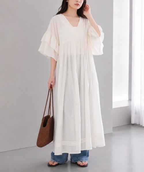 Muffiny(マフィニー)の「ボリュームスリーブワンピース【Indian Cotton】(ワンピース・レディース・ドット/アイボリー・MEDIUM)」の7枚目の写真