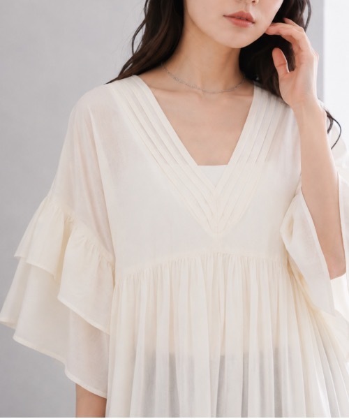 Muffiny(マフィニー)の「ボリュームスリーブワンピース【Indian Cotton】(ワンピース・レディース・ドット/アイボリー・MEDIUM)」の8枚目の写真
