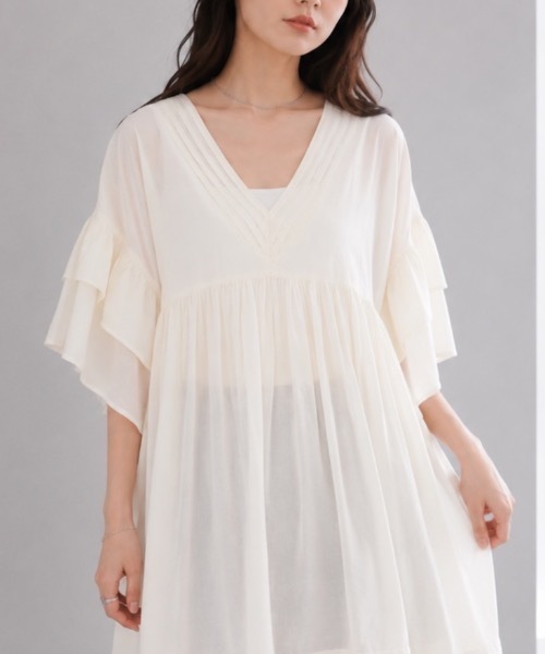 Muffiny(マフィニー)の「ボリュームスリーブワンピース【Indian Cotton】(ワンピース・レディース・ドット/アイボリー・MEDIUM)」の9枚目の写真