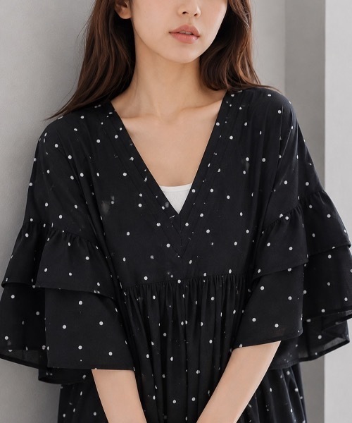 Muffiny(マフィニー)の「ボリュームスリーブワンピース【Indian Cotton】(ワンピース・レディース・ドット/アイボリー・MEDIUM)」の10枚目の写真