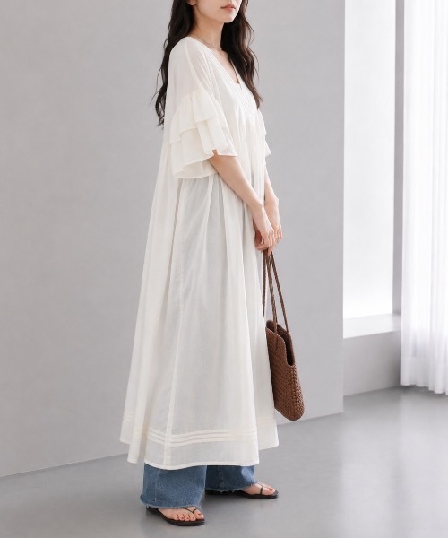 Muffiny(マフィニー)の「ボリュームスリーブワンピース【Indian Cotton】(ワンピース・レディース・ドット/アイボリー・MEDIUM)」の4枚目の写真