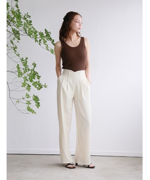 fifth（フィフス）の「ハイウエストボタンデザインタックパンツ（その他パンツ・レディース・ベージュ/ブラック/アイボリー・M）」の20枚目の写真