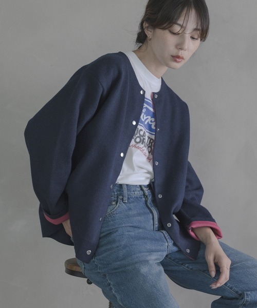 URBAN RESEARCH Sonny Label(アーバンリサーチサニーレーベル)の「ダブルフェイスバイカラーカーディガン(カーディガン/ボレロ・レディース・ブラウン/ネイビー/グレー・FREE)」の3枚目の写真