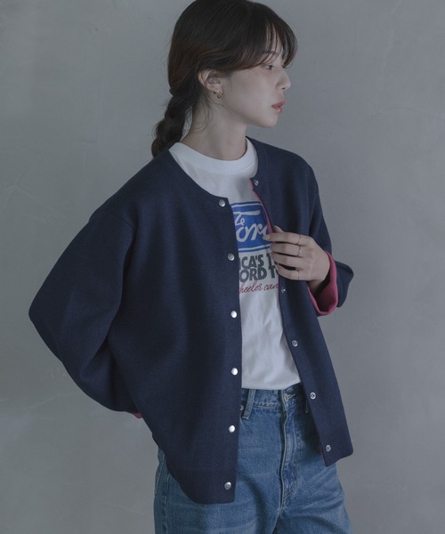URBAN RESEARCH Sonny Label(アーバンリサーチサニーレーベル)の「ダブルフェイスバイカラーカーディガン(カーディガン/ボレロ・レディース・ブラウン/ネイビー/グレー・FREE)」の9枚目の写真