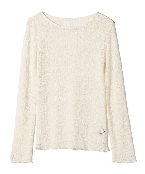 SHIPS Colors(シップス カラーズ)の「SHIPS Colors:〈手洗い可能〉レース ボート ネック トップス(Tシャツ/カットソー・レディース・イエロー系その他2/オフホワイト/ブラック・ONE SIZE)」の6枚目の写真
