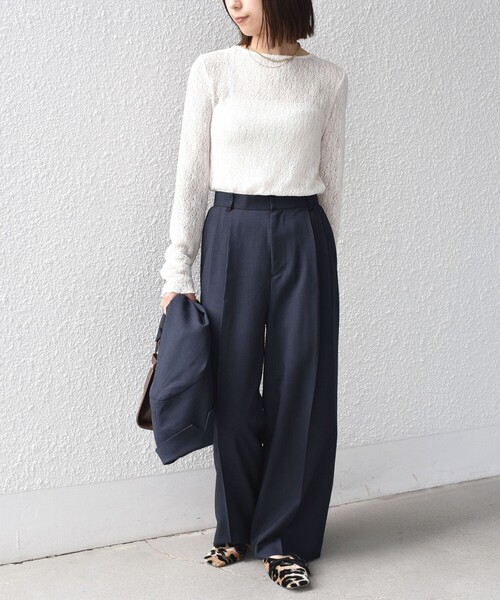 SHIPS Colors(シップス カラーズ)の「SHIPS Colors:〈手洗い可能〉レース ボート ネック トップス(Tシャツ/カットソー・レディース・イエロー系その他2/オフホワイト/ブラック・ONE SIZE)」の15枚目の写真