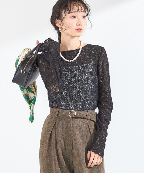 SHIPS Colors(シップス カラーズ)の「SHIPS Colors:〈手洗い可能〉レース ボート ネック トップス(Tシャツ/カットソー・レディース・イエロー系その他2/オフホワイト/ブラック・ONE SIZE)」の18枚目の写真