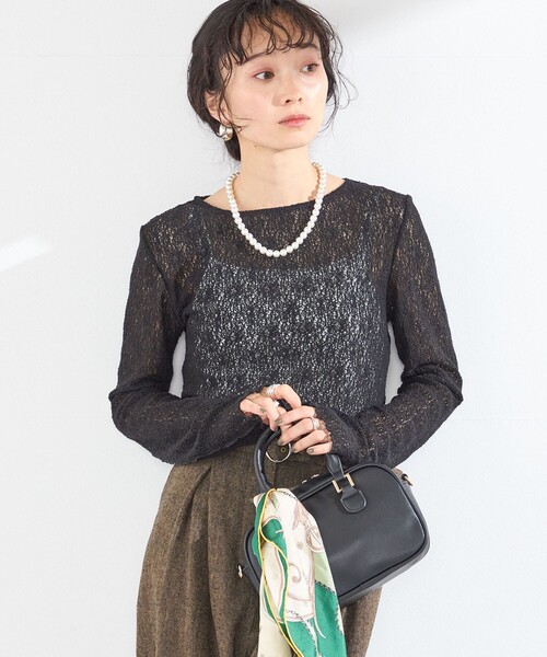 SHIPS Colors(シップス カラーズ)の「SHIPS Colors:〈手洗い可能〉レース ボート ネック トップス(Tシャツ/カットソー・レディース・イエロー系その他2/オフホワイト/ブラック・ONE SIZE)」の20枚目の写真