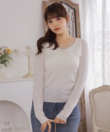ネックモチーフ Vネック 長袖 フィット ト トップス