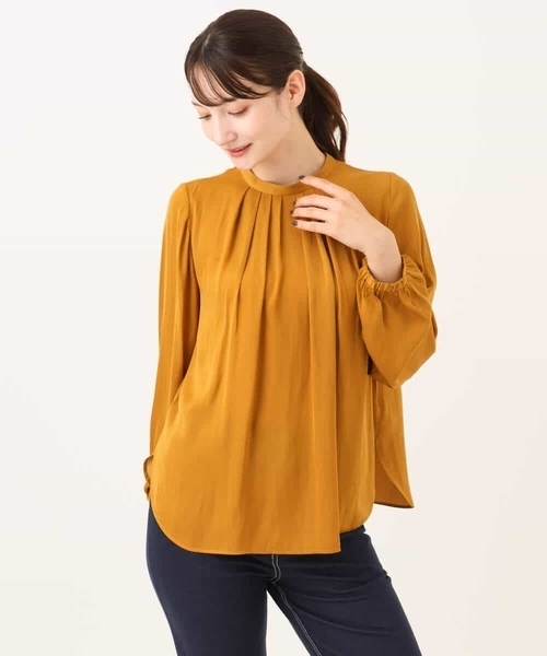 MK MICHEL KLEIN（エムケーミッシェルクラン）の「[洗える]起毛サテンバンドカラーブラウス（シャツ/ブラウス・レディース・ダークグレー/ネイビー/マスタード・38）」の5枚目の写真