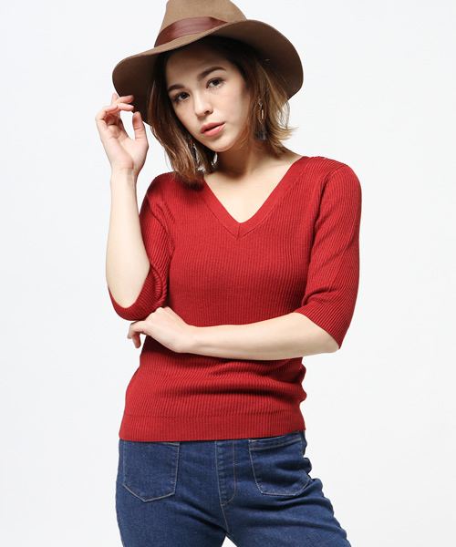 SLY（スライ）の「V SQUARE MG TOPS-S（ニット/セーター・レディース・イエロー系その他/ブラック/ワインレッド/オフホワイト・2/1）」の6枚目の写真