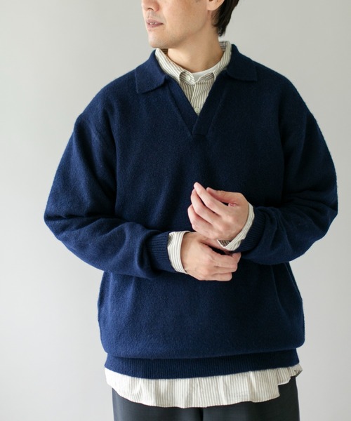 URBAN RESEARCH DOORS(アーバンリサーチドアーズ)の「ウール混もちもちスキッパーニット(ニット/セーター・メンズ・ネイビー/ブラウン/ライトベージュ・MEDIUM/X-LARGE/LARGE)」の14枚目の写真