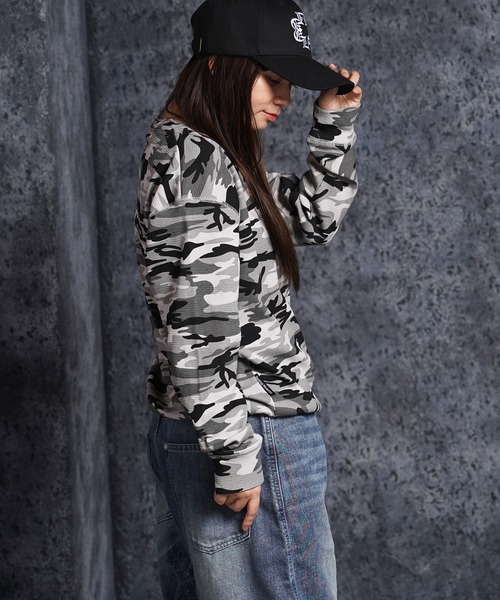 #MEMORY(メモリー)の「【#MEMORY】カモフラ ワッフル ヘンリーネック ロンT / 裾ドローコード クロップド丈(Tシャツ/カットソー・メンズ・グレー/カーキ・L/M)」の22枚目の写真