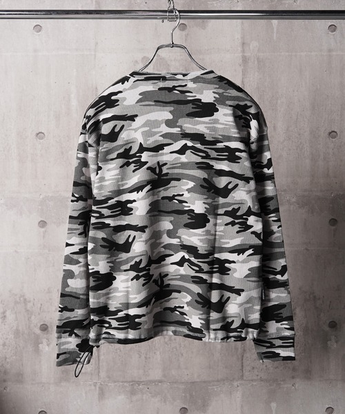 #MEMORY(メモリー)の「【#MEMORY】カモフラ ワッフル ヘンリーネック ロンT / 裾ドローコード クロップド丈(Tシャツ/カットソー・メンズ・グレー/カーキ・L/M)」の17枚目の写真