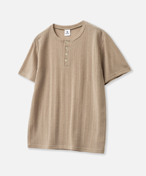 DEVELOVE(デヴローブ)の「リブヘンリーネック半袖Tシャツ_ベージュ(Tシャツ/カットソー・メンズ・ベージュ・LARGE/X-LARGE/XX-LARGE/MEDIUM)」の5枚目の写真