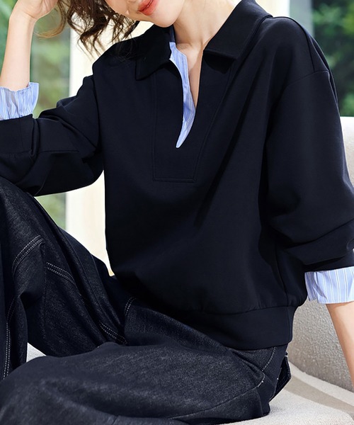 Doux Belle（ドゥーベル）の「レイヤード風スエットトップス（Tシャツ/カットソー・レディース・ネイビー・MEDIUM/LARGE/X-LARGE）」の5枚目の写真