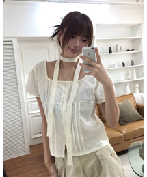SCARF SQUARE NECK BLOUSE(IVORY)