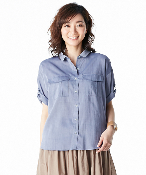 IEDIT(イディット)の「IEDITレーベルコレクション たゆんと軽やか素材が心地よい こなれルーズな洗える抜けシャツ(シャツ/ブラウス・レディース・ホワイト/ブルー/ベージュ・X-LARGE/MEDIUM/XX-LARGE/LARGE/SMALL)」の8枚目の写真