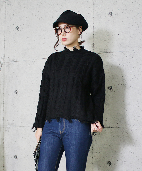 reca（レカ）の「アラン編みダメージハイネックニット（ニット/セーター・レディース・ホワイト/ピンク/グレー/ブラック・FREE）」の22枚目の写真