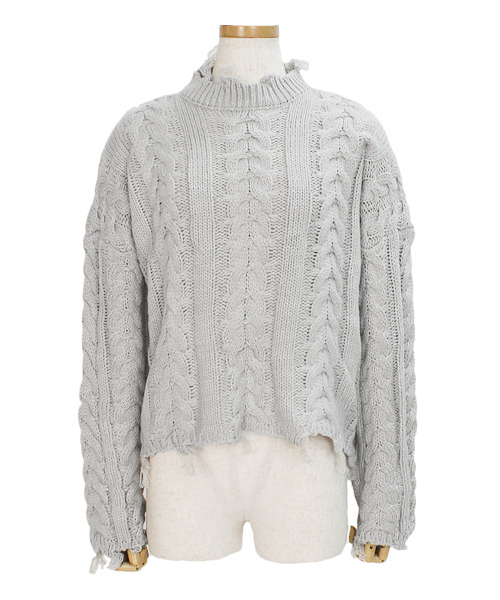 reca（レカ）の「アラン編みダメージハイネックニット（ニット/セーター・レディース・ホワイト/ピンク/グレー/ブラック・FREE）」の20枚目の写真