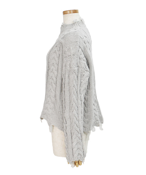 reca（レカ）の「アラン編みダメージハイネックニット（ニット/セーター・レディース・ホワイト/ピンク/グレー/ブラック・FREE）」の9枚目の写真