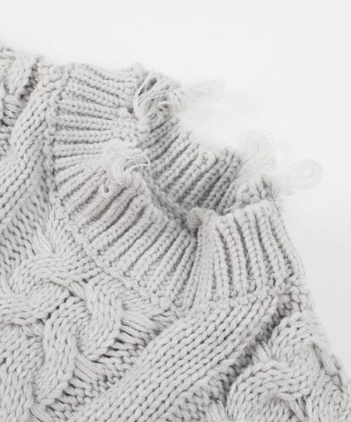 reca（レカ）の「アラン編みダメージハイネックニット（ニット/セーター・レディース・ホワイト/ピンク/グレー/ブラック・FREE）」の11枚目の写真