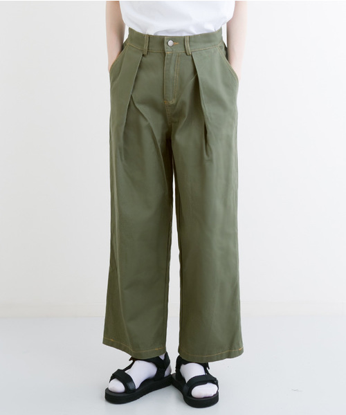 MERLOT（メルロー）の「ロングワイドタックパンツ3302（その他パンツ・レディース・ベージュ/アイボリー/カーキ/ブルー/グリーン系その他/ネイビー・FREE）」の4枚目の写真