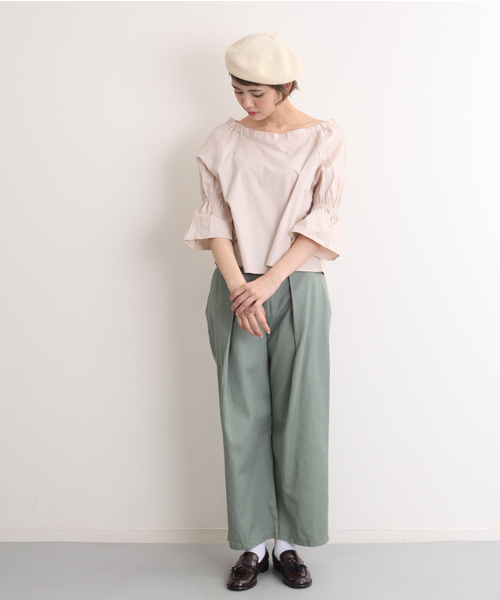 MERLOT（メルロー）の「ロングワイドタックパンツ3302（その他パンツ・レディース・ベージュ/アイボリー/カーキ/ブルー/グリーン系その他/ネイビー・FREE）」の3枚目の写真